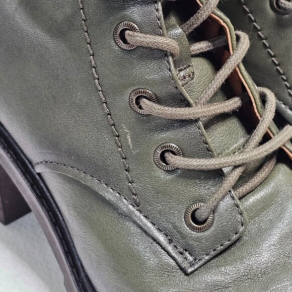 Zodiac Gemma Leather Block Heel Combat Lace-up Zip Boots Green Women's 6.5M - Picture 4 of 10